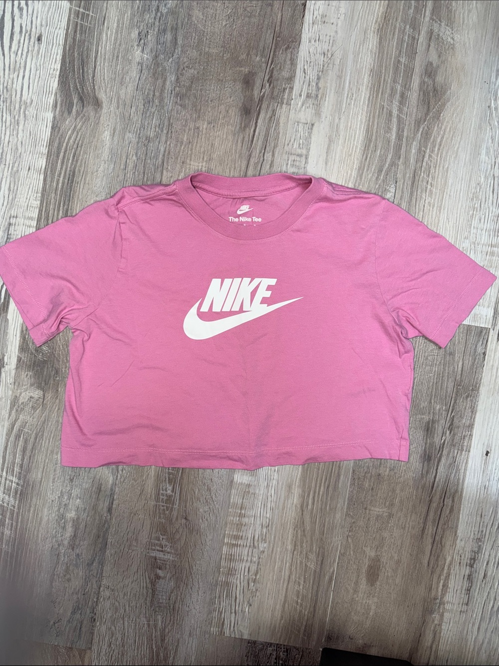 Nike Girls Pink Crop Logo Tee with White Swoosh Size L